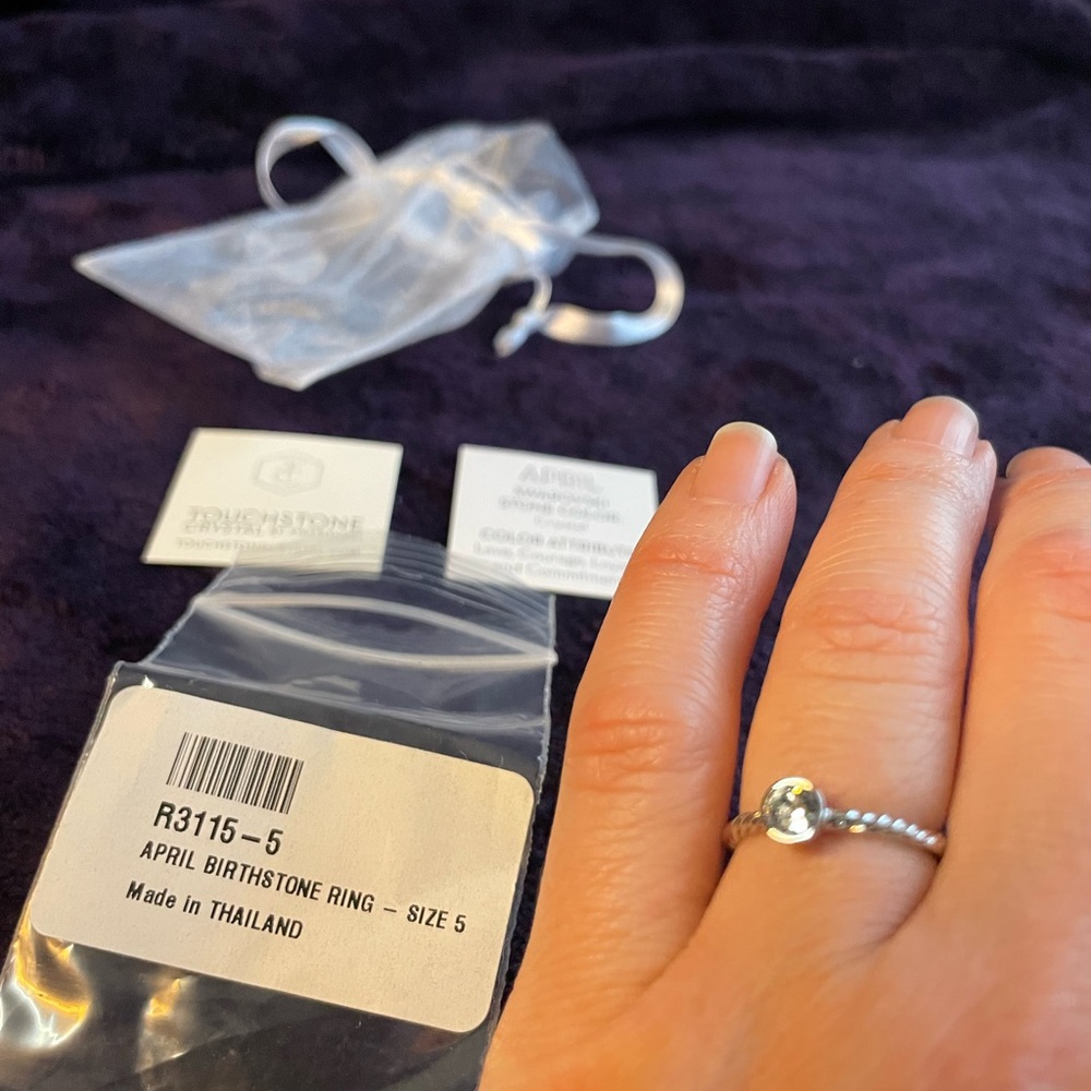 NEW Touchstone Crystal by Swarovski,  April Birthstone Ring Size 5